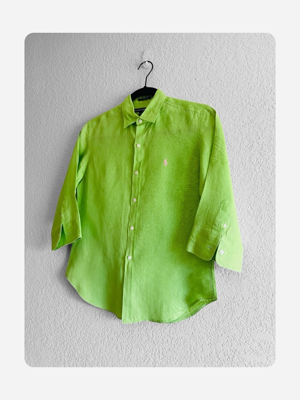 ★Ralph Lauren Sport Slim Fit Seasonal Staple 100% Linen 3/4 Blouse Lime Green 4★ - Picture 11 of 11